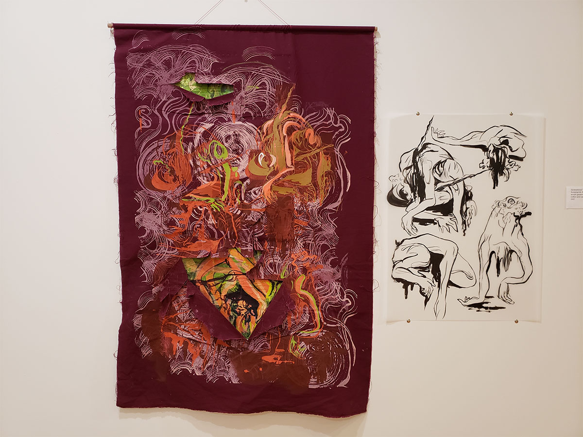 A collection of fabric art from the display
