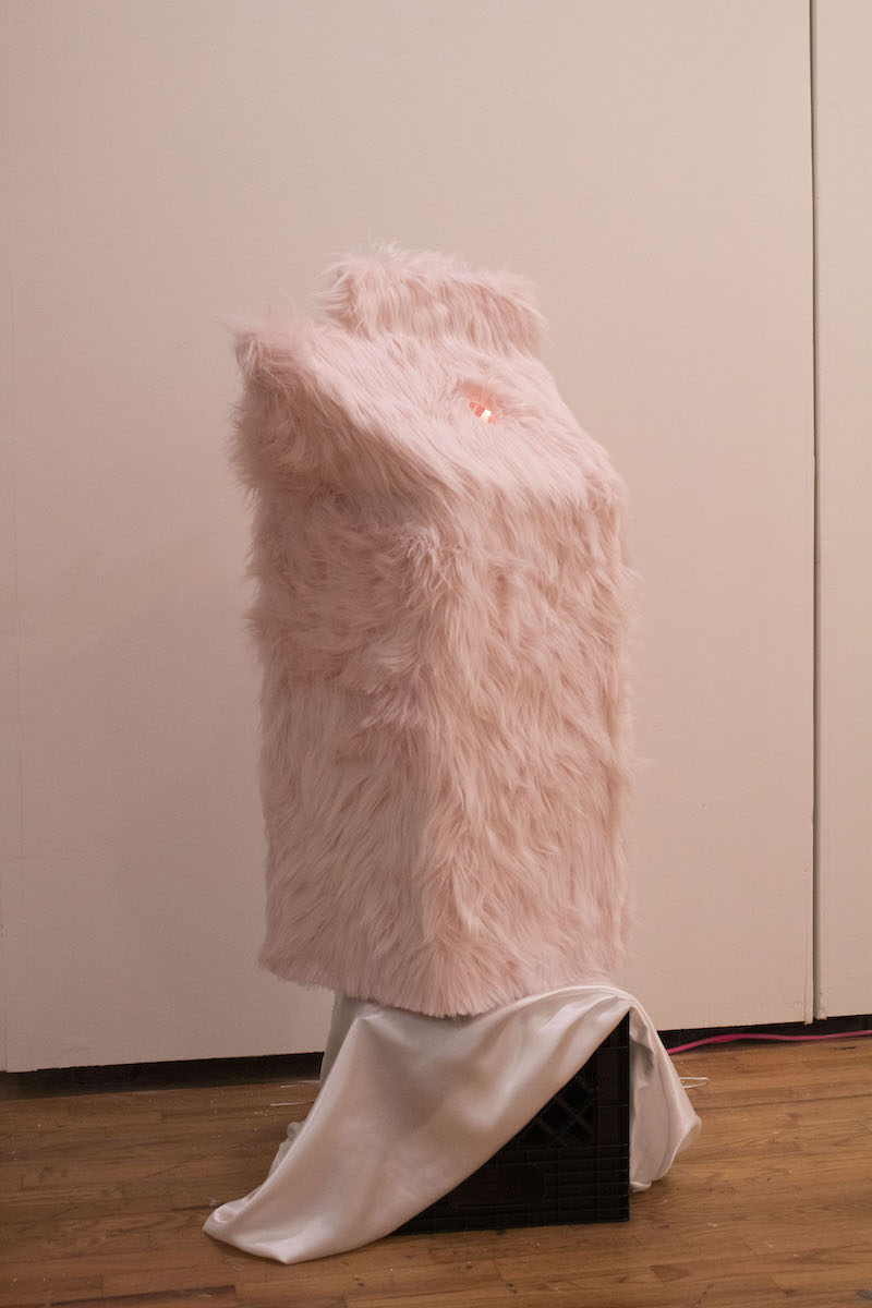 Art from the installation featuring pink fur
