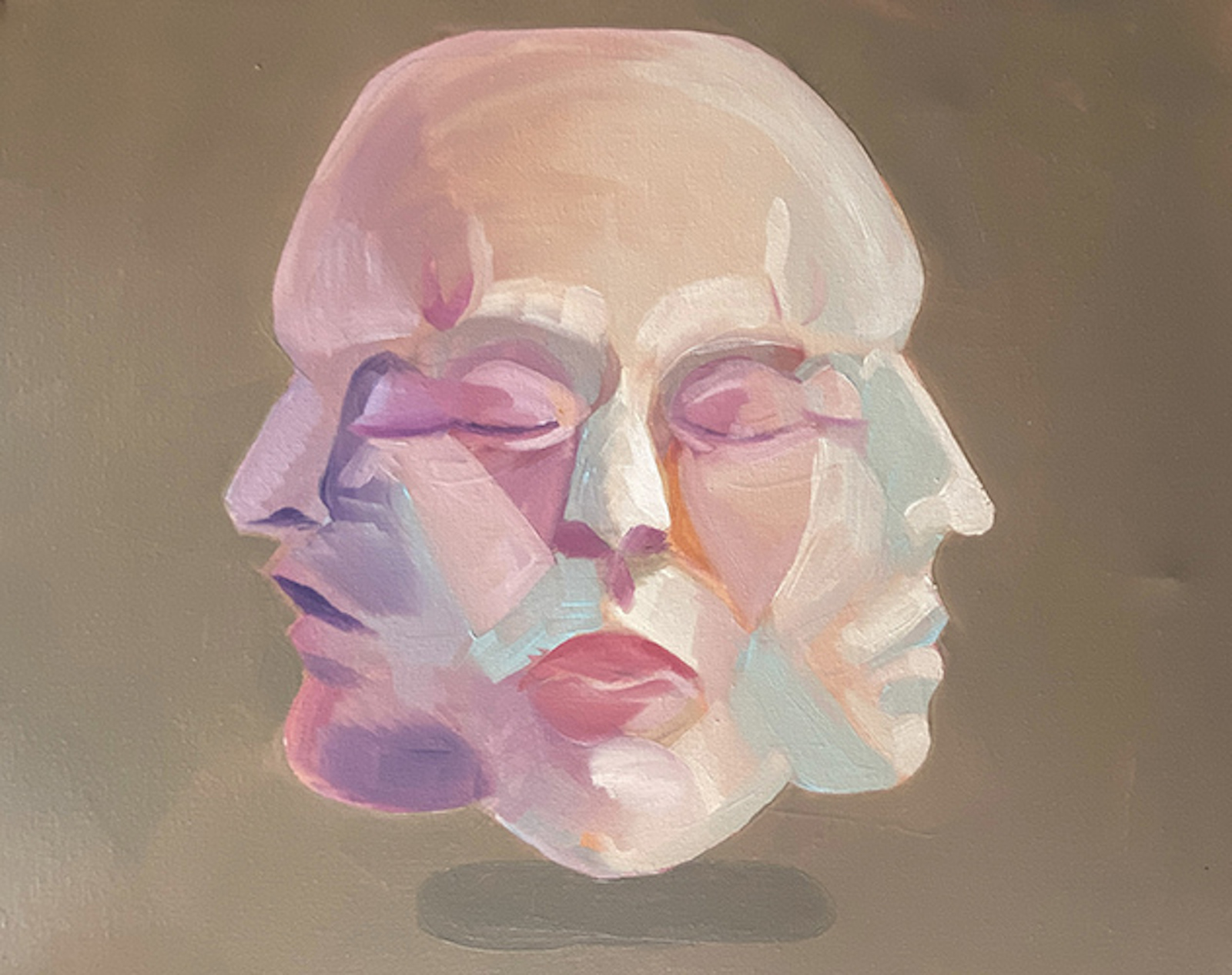 A painting of a head with three faces